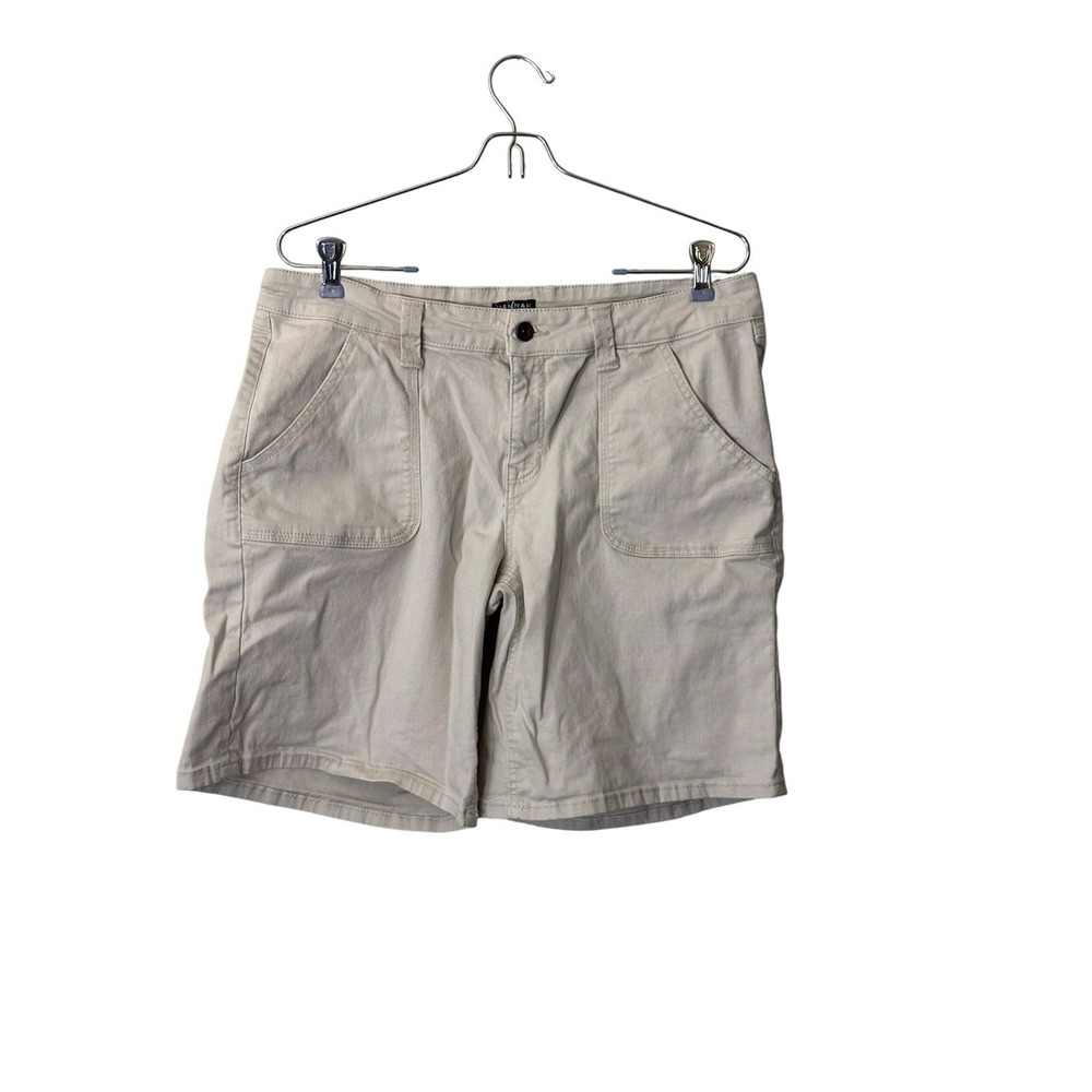 Hannah Women's 12‎ Khaki Denim Shorts Cotton Blend Stretch 8" Inseam Modest